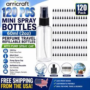 120 Pcs 2 oz Plastic Mini Spray Bottles with Black Cap Clear Empty Fine Mist NEW
